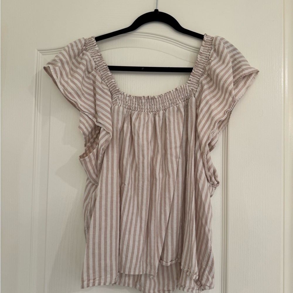 a new day Beige Striped Blouse